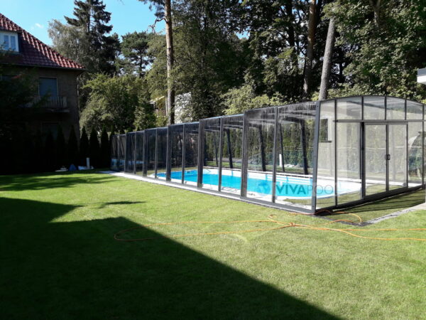 Eleganckie zadaszenie 15,37 x 6,00 x 2,50 basenowe wysokie CASABLANCA XL poliwęglan lity pokrywa basenowa hala basenowa