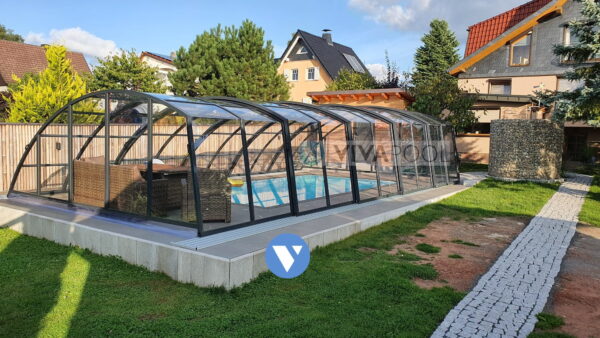 Wysokie zadaszenie na basen dach OPTIMA 10,8 x 5,25 x 2,50 poliwęglan lity pokrywa basenowa jacuzzi